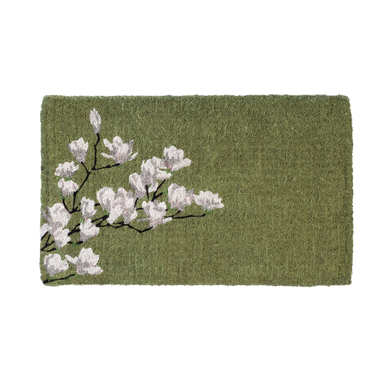 Magnolia Branch Green Floral Coir Doormat