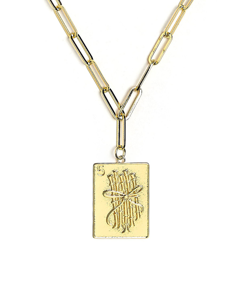 Mahjong Charm Tile Necklace- Paper Clip chain - 18k Gold Plated