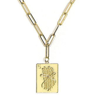 Mahjong Charm Tile Necklace- Paper Clip chain - 18k Gold Plated