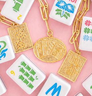Mahjong Charm Tile Necklace- Paper Clip chain - 18k Gold Plated