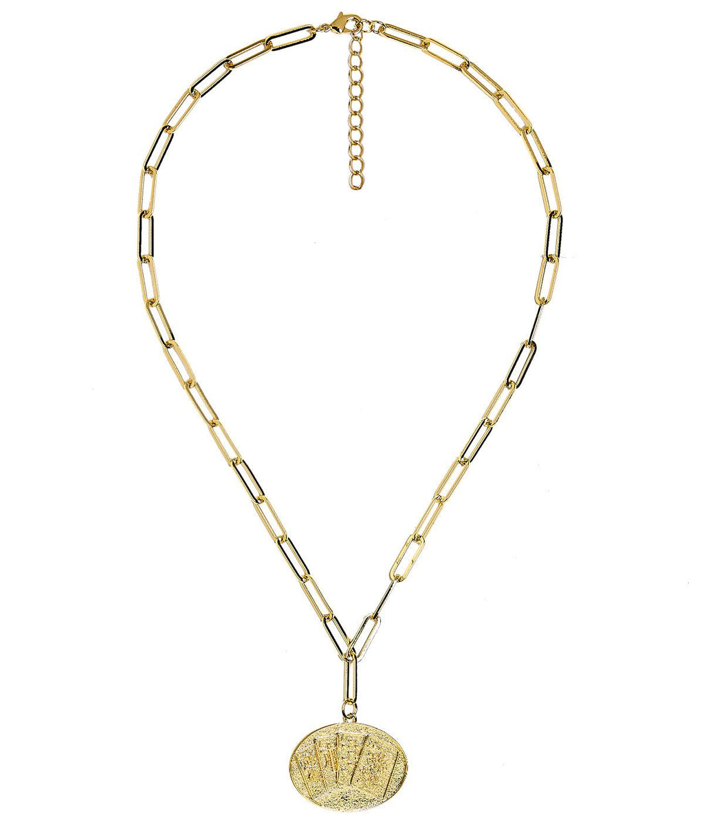 Mahjong Charm Tile Necklace- Paper Clip chain - 18k Gold Plated