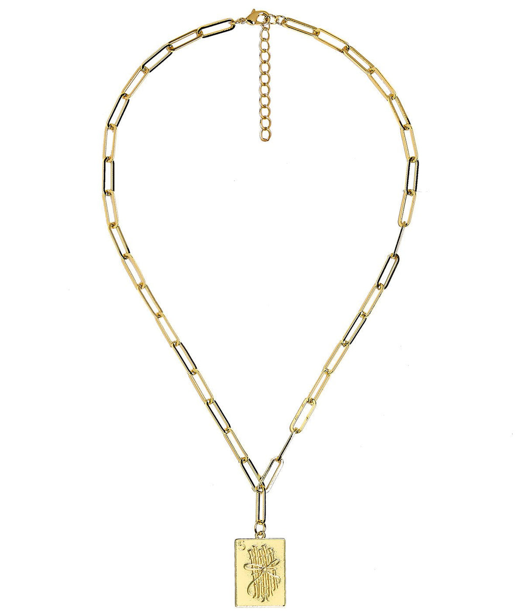 Mahjong Charm Tile Necklace- Paper Clip chain - 18k Gold Plated