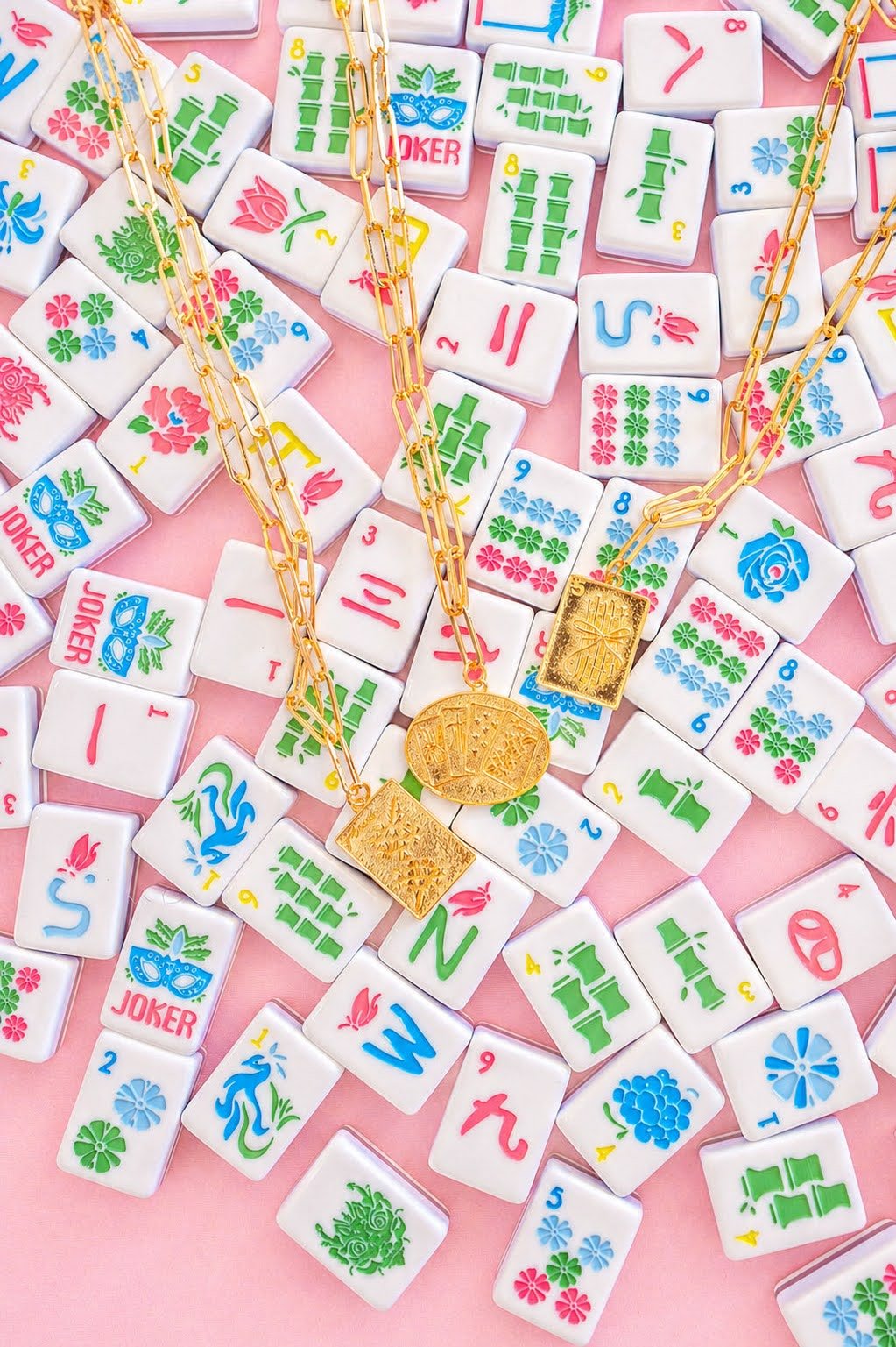 Mahjong Charm Tile Necklace- Paper Clip chain - 18k Gold Plated