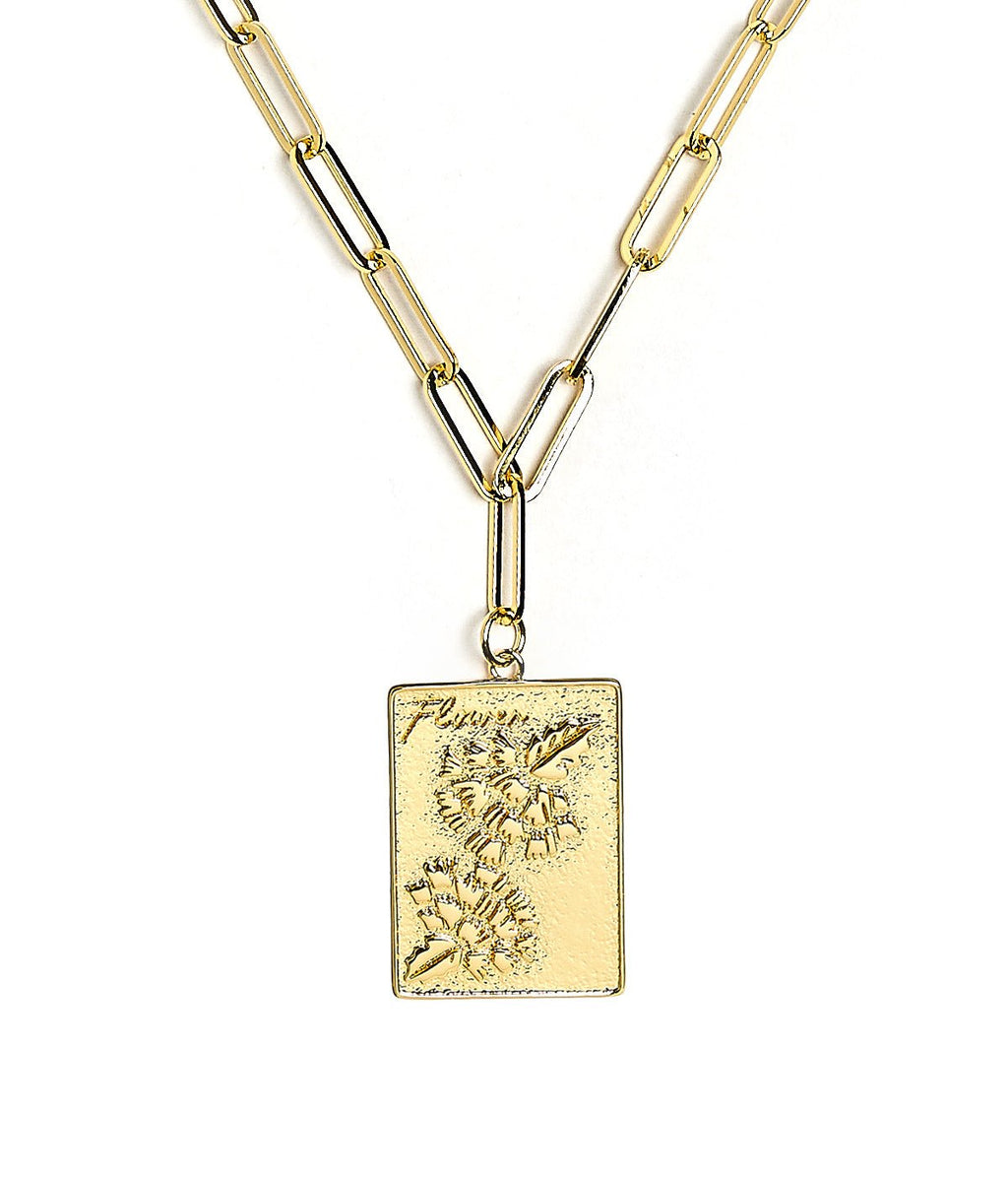 Mahjong Charm Tile Necklace- Paper Clip chain - 18k Gold Plated