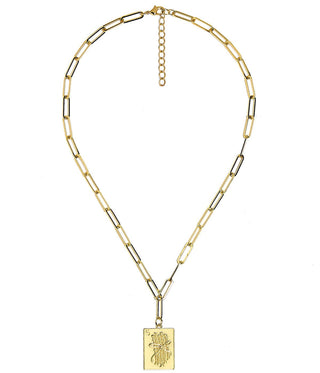 Mahjong Charm Tile Necklace- Paper Clip chain - 18k Gold Plated