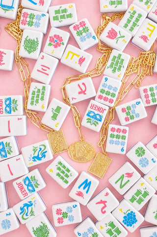 Mahjong Charm Tile Necklace- Paper Clip chain - 18k Gold Plated