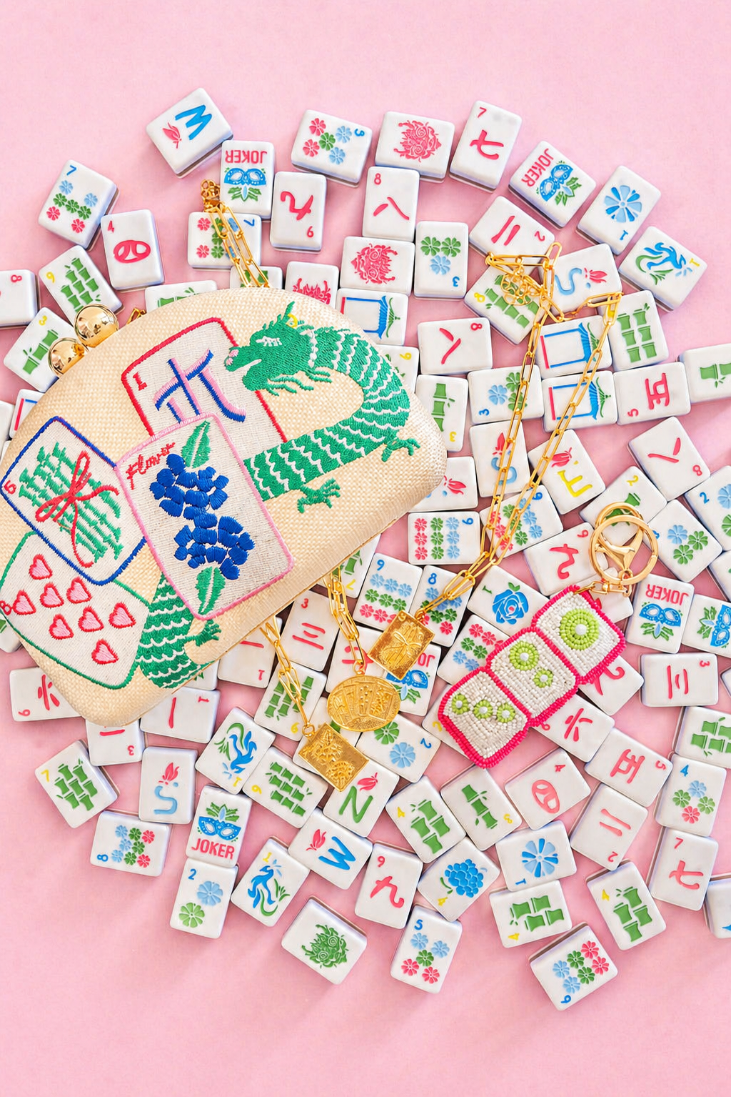 Mahjong Charm Tile Necklace- Paper Clip chain - 18k Gold Plated