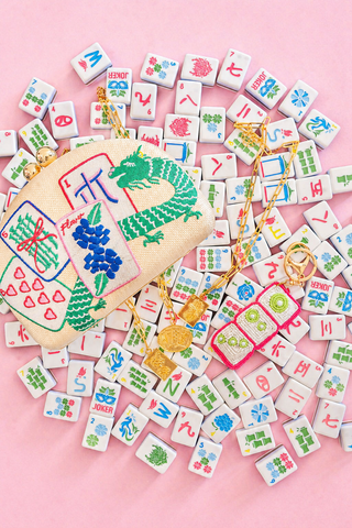 Mahjong Charm Tile Necklace- Paper Clip chain - 18k Gold Plated