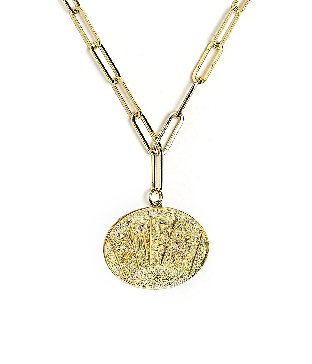 Mahjong Charm Tile Necklace- Paper Clip chain - 18k Gold Plated