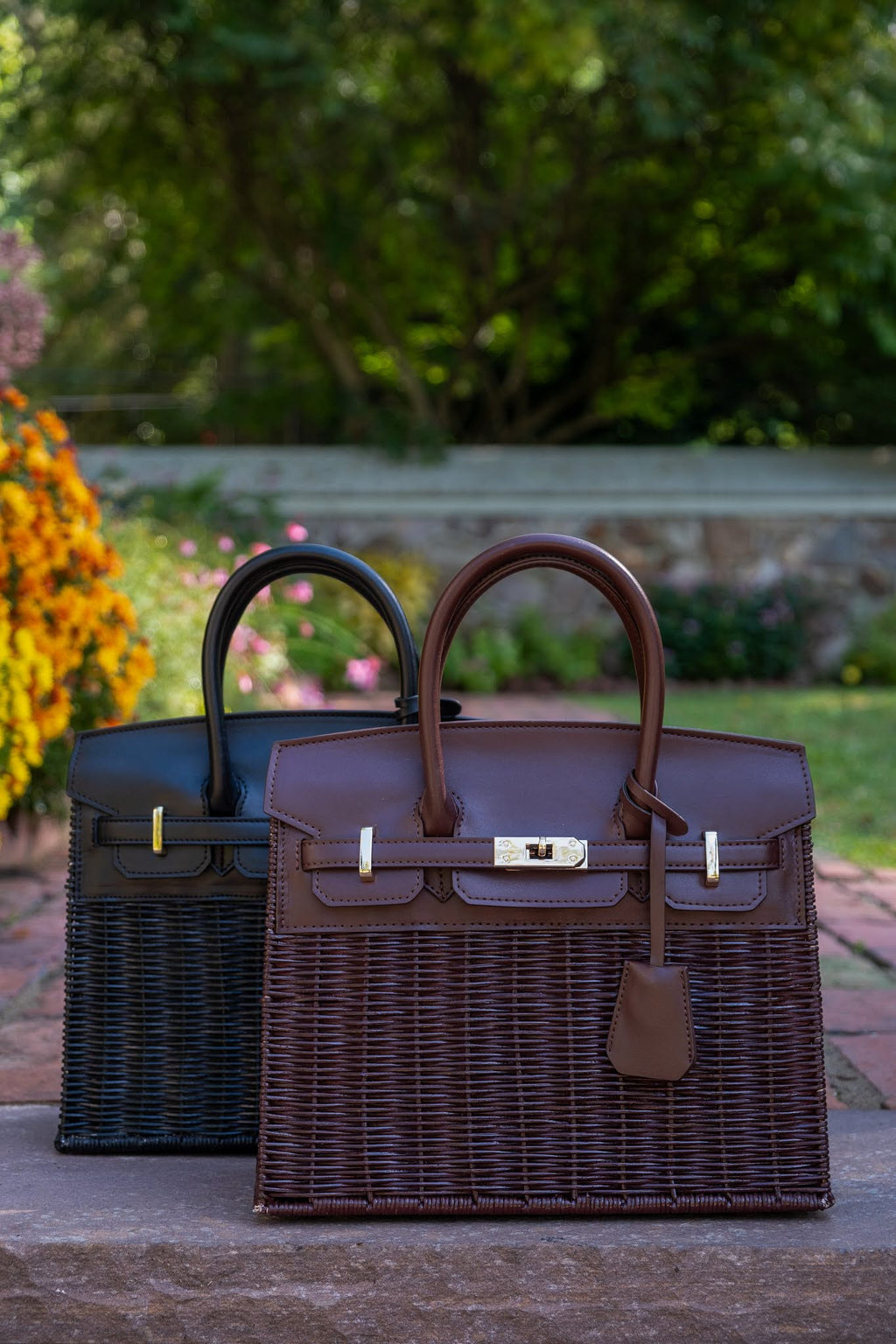 Margo - Fall Wicker Handbag - Black & Chocolate