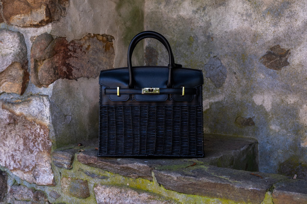 Margo - Fall Wicker Handbag - Black & Chocolate
