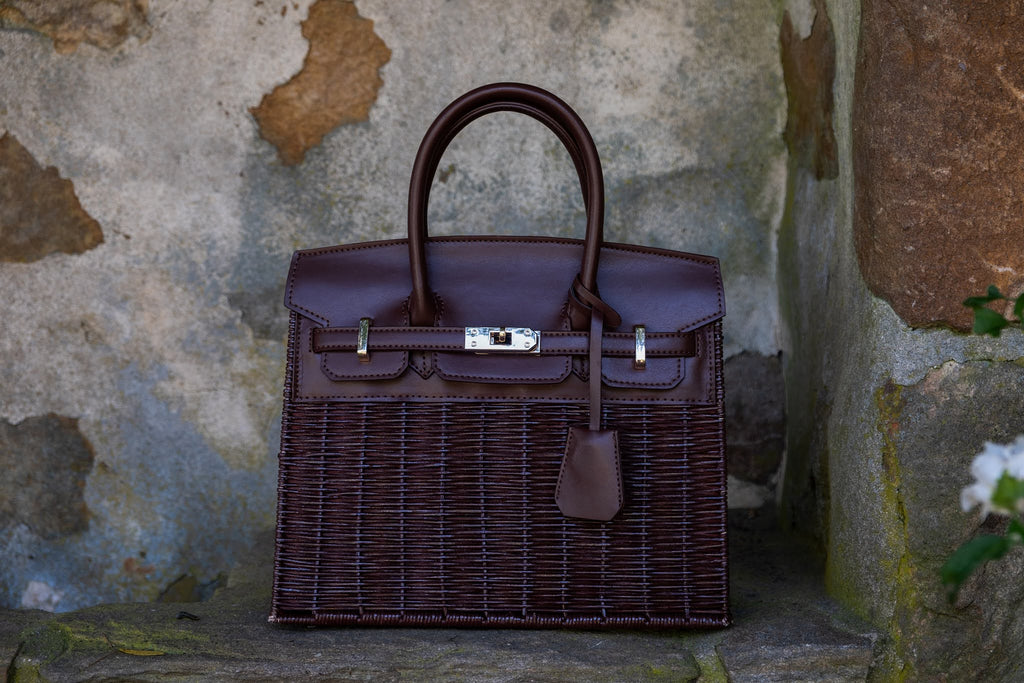 Margo - Fall Wicker Handbag - Black & Chocolate