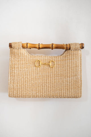 Mary Natural Straw Clutch - Bamboo Natural Handle