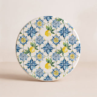 Mediterranean Lemon Ceramic Coasters – Blue Tile & Citrus Designs (4