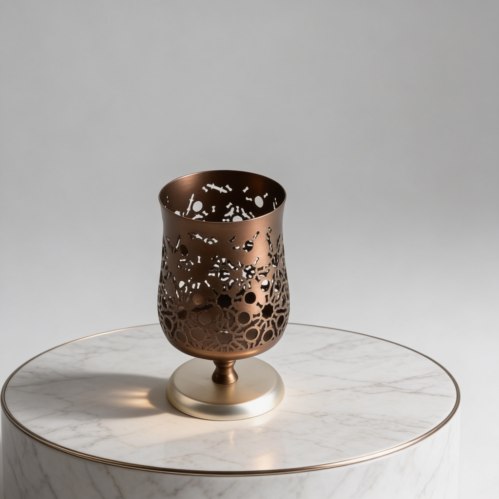 Nourhan - Medium Candle Holder - Bronze & Silver