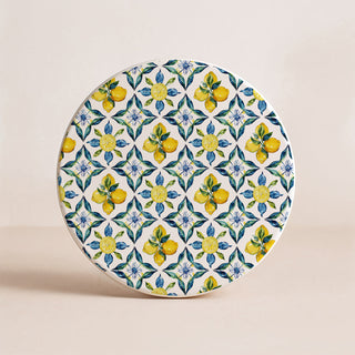 Mediterranean Lemon Ceramic Coasters – Blue Tile & Citrus Designs (4