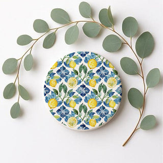 Mediterranean Lemon Ceramic Coasters – Blue Tile & Citrus Designs (4