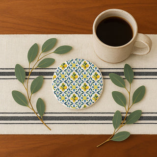 Mediterranean Lemon Ceramic Coasters – Blue Tile & Citrus Designs (4