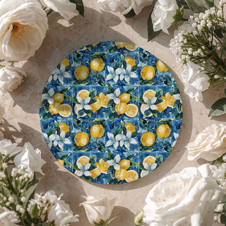 Mediterranean Lemon Ceramic Coasters – Blue Tile & Citrus Designs (4