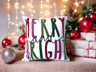 Merry and Bright Embroidered Christmas Pillow – Holiday Collection