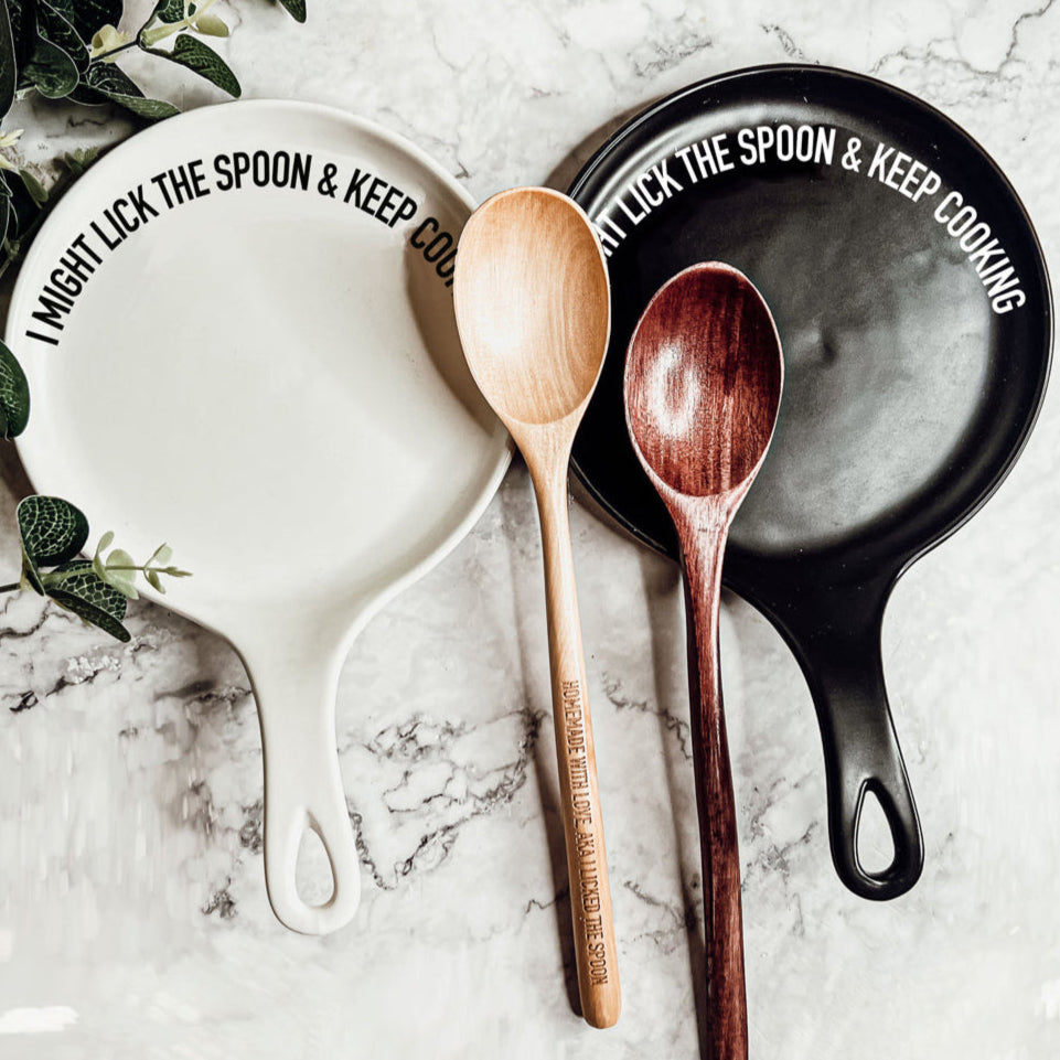 Funny Taste-Tester Spoon Rest with Wooden Spoon – Porcelain Kitchen Spoon Holder