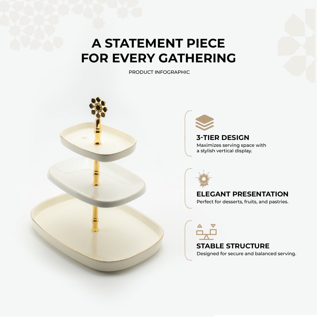 Mirral - 3 Tier Plate - White & Gold