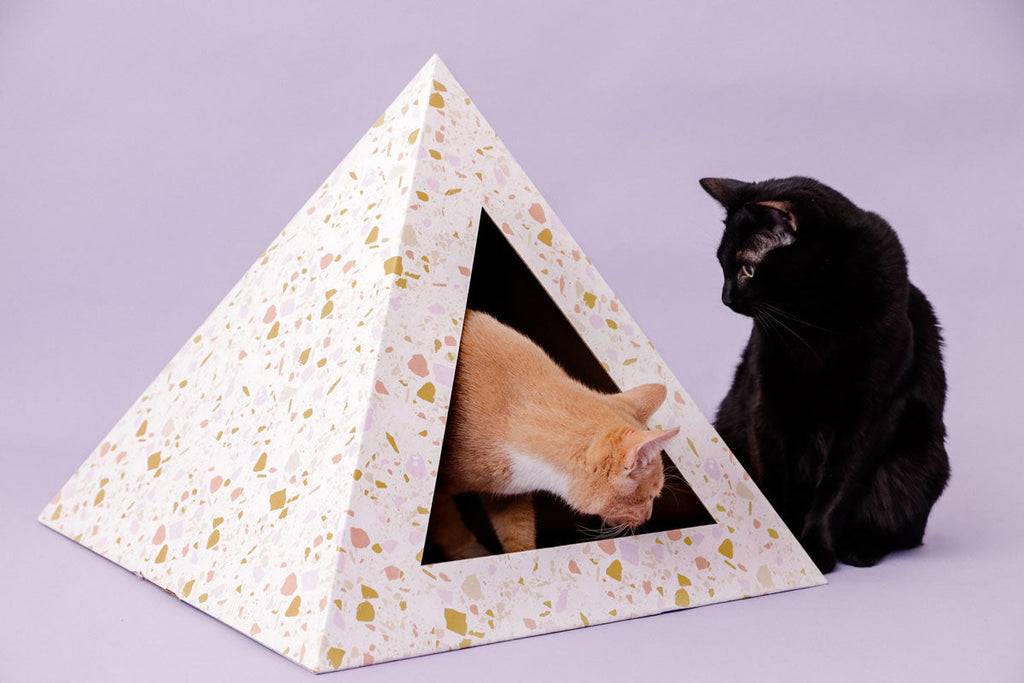 Terrazzo Cardboard Cat Pyramid | Modern Eco-Friendly Cat Hideaway