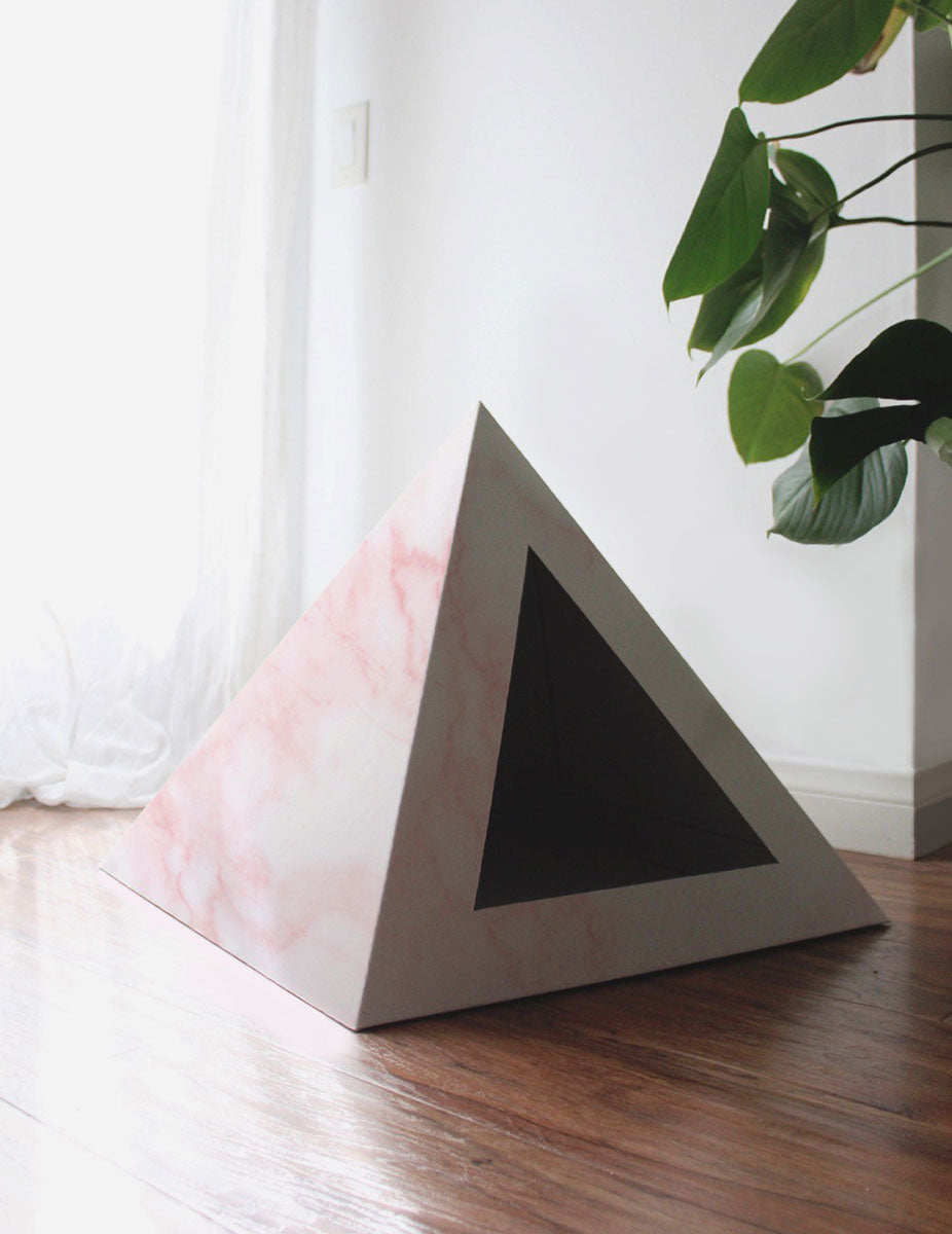 Rose Quartz Cardboard Cat Pyramid | Stylish Eco-Friendly Cat Hideaway