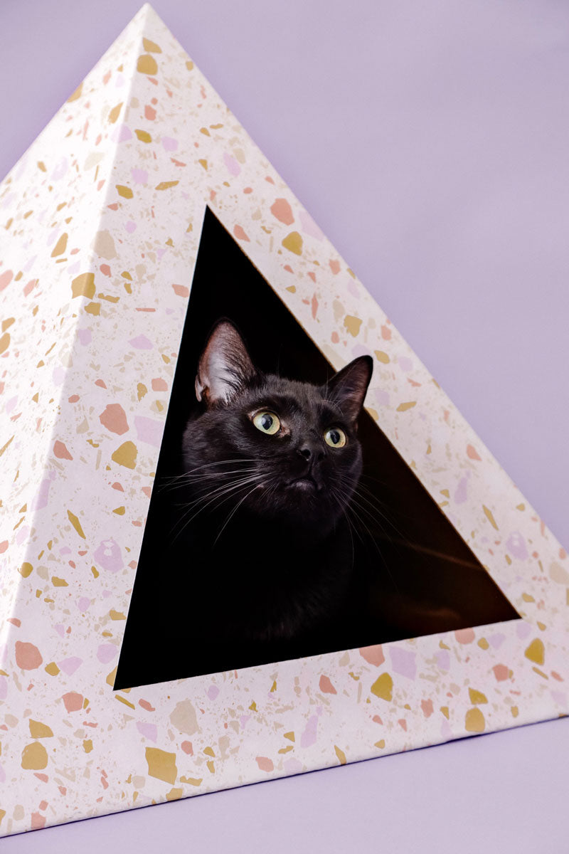 Terrazzo Cardboard Cat Pyramid | Modern Eco-Friendly Cat Hideaway