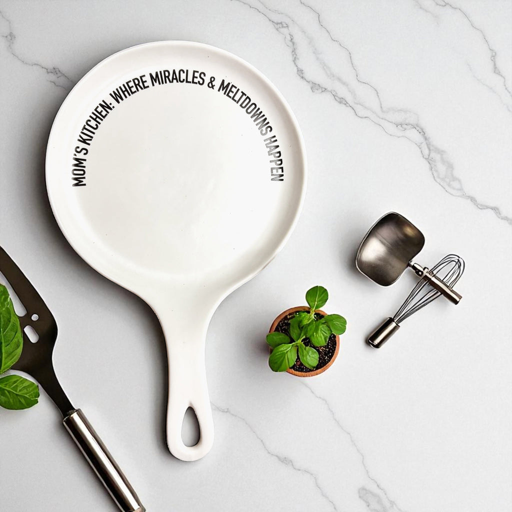 Funny Mom Spoon Rest with Wooden Spoon – Porcelain Kitchen Spoon Holder Gift for Moms