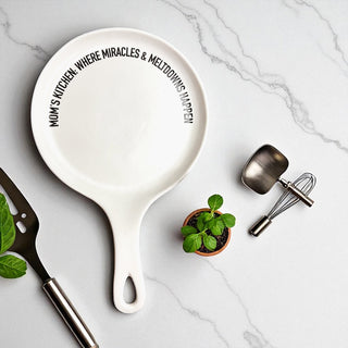 Funny Mom Spoon Rest with Wooden Spoon – Porcelain Kitchen Spoon Holder Gift for Moms