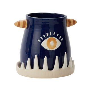 Monster Teeth Ceramic Planter Pot with Saucer – Halloween Decor