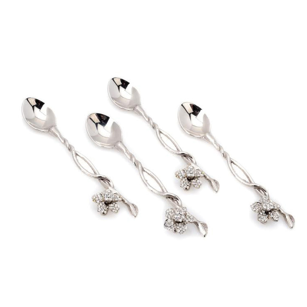 Elegant Jeweled Flower Serving Spoons – Set of 4