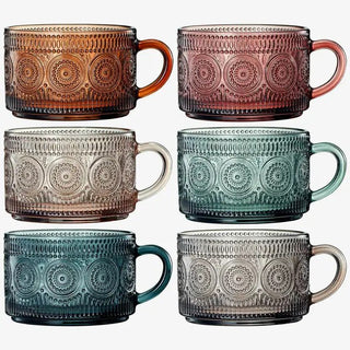 Muted Colored Vintage Glass Coffee Mug Set Comes with Cover and Gold Teaspoons - Anara Lifestyle