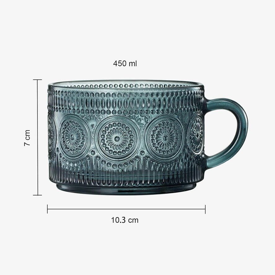Muted Colored Vintage Glass Coffee Mug Set Comes with Cover and Gold Teaspoons - Anara Lifestyle