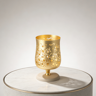 Nourhan - Medium Candle Holder - Gold & Beige