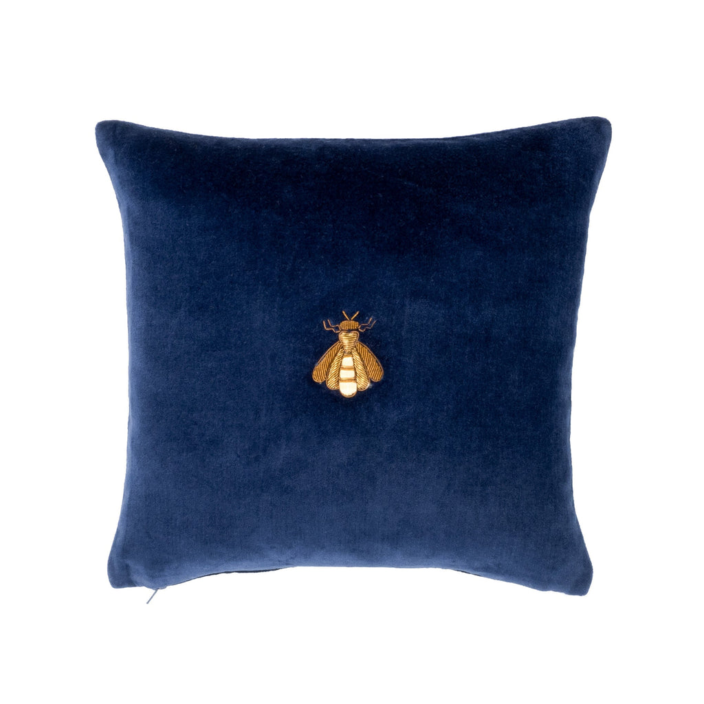 Navy Bee Silk Velvet Throw Pillow Cover, 12 x 12