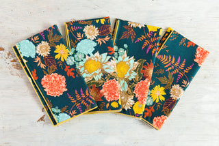 Elegant Winter Blue Floral Cotton Napkins – 4-Piece Table Linen Set