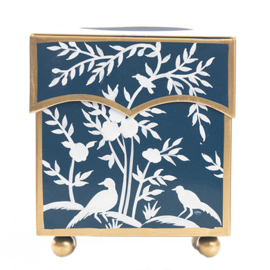 Navy & White Chinoiserie Wastepaper Basket & Tissue (3 Options) | Elegant Bath Décor