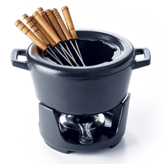 Nori Cast Iron 8-Piece Fondue Set 2 QT – Classic Fondue Pot for Cheese & Chocolate
