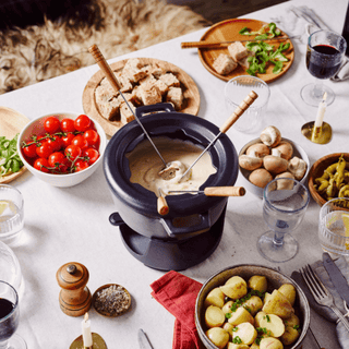 Nori Cast Iron 8-Piece Fondue Set 2 QT – Classic Fondue Pot for Cheese & Chocolate