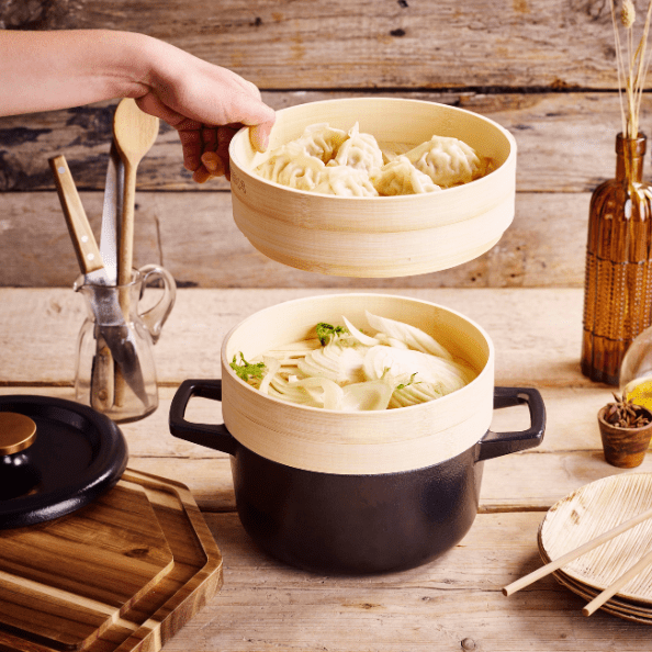 Nori Cast Iron Cocotte with Steamer Inserts – Multi-Purpose Dutch Oven with Steamer