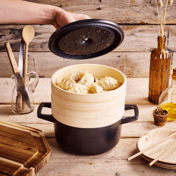 Nori Cast Iron Cocotte with Steamer Inserts – Multi-Purpose Dutch Oven with Steamer