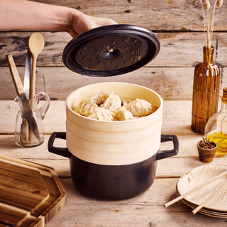 Nori Cast Iron Cocotte with Steamer Inserts – Multi-Purpose Dutch Oven with Steamer