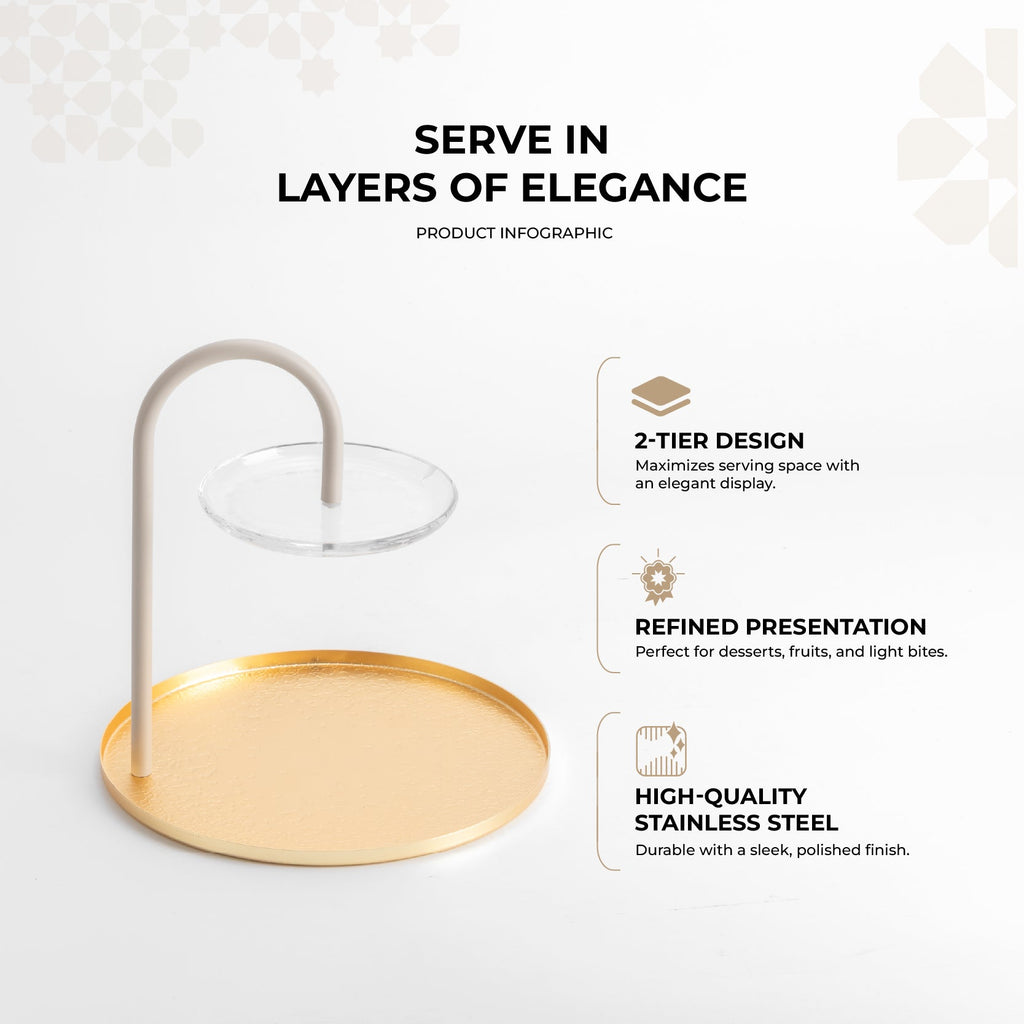 Nourhan - 2 Tier Plate - Gold & Beige