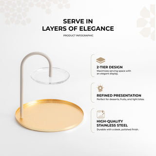 Nourhan - 2 Tier Plate - Gold & Beige