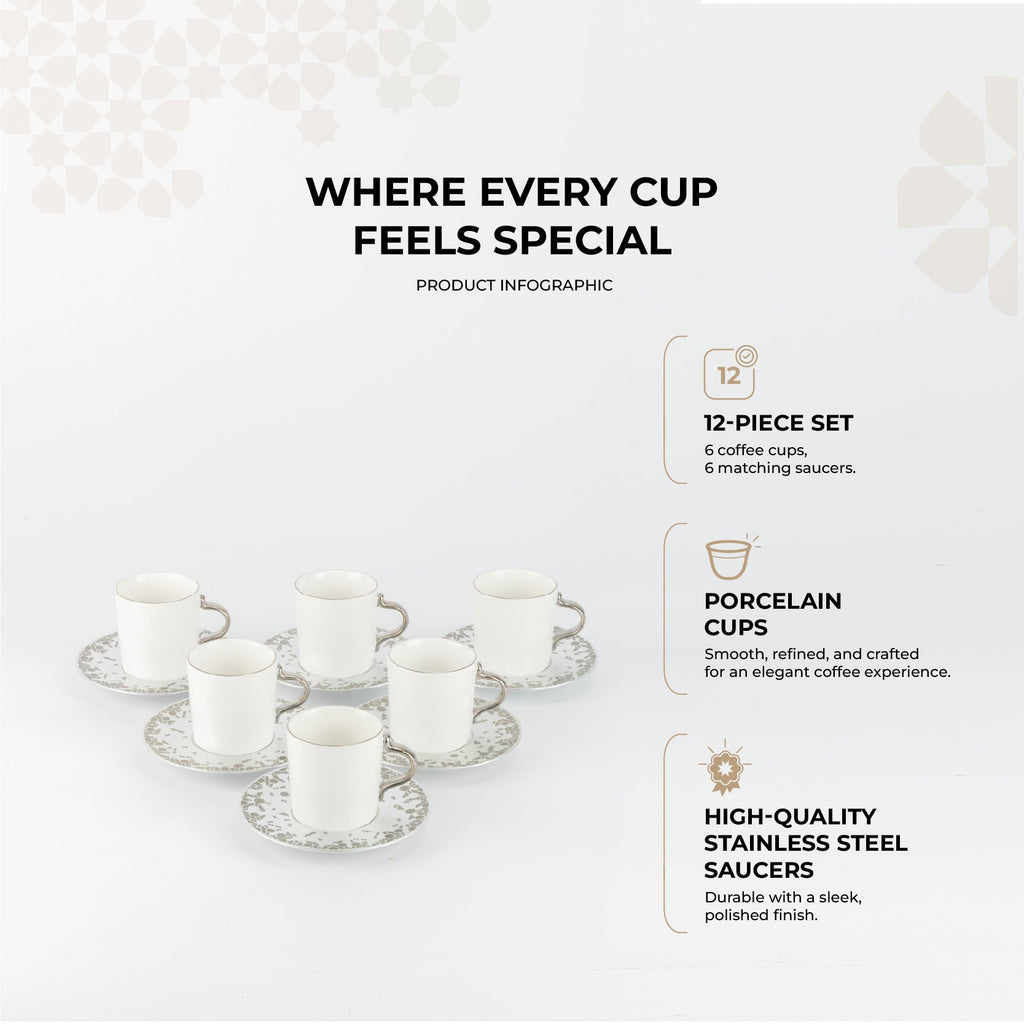 Nourhan - Espresso/Turkish Coffee Set (12-Pc) - Silver