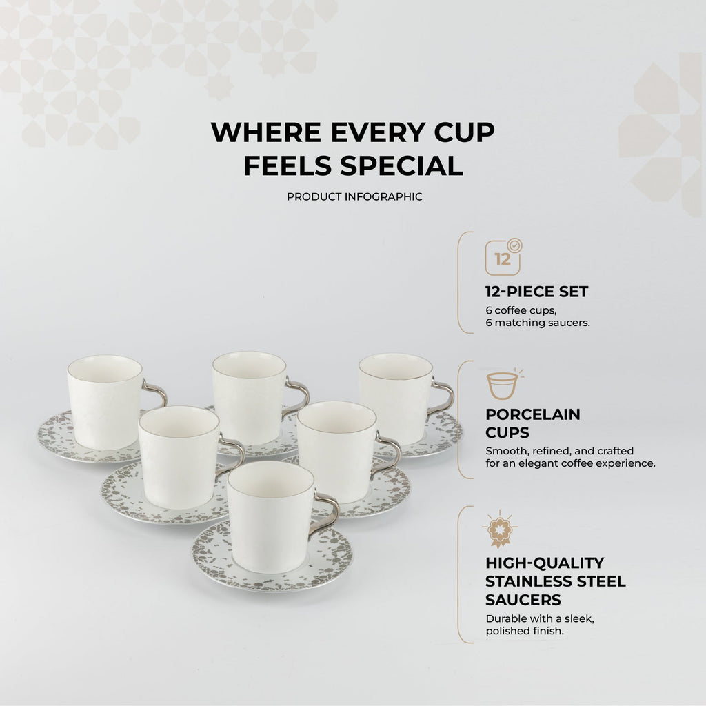 Nourhan - Cappuccino Set (12-Pc) - Silver