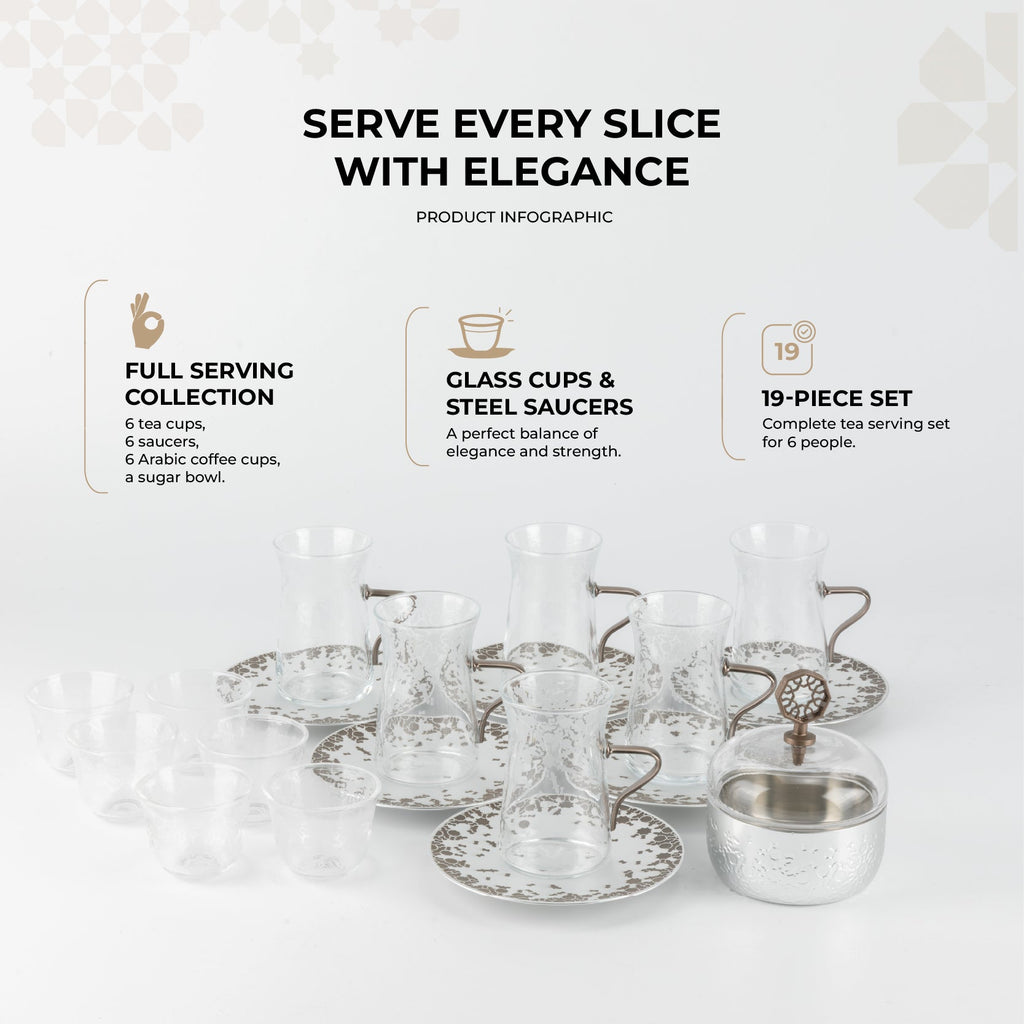 Nourhan - Tea Set (19-Pc) - Bronze & Silver