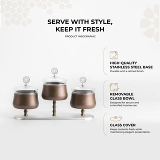 Nourhan - Triple Bowl Serving Set - Bronze & Silver